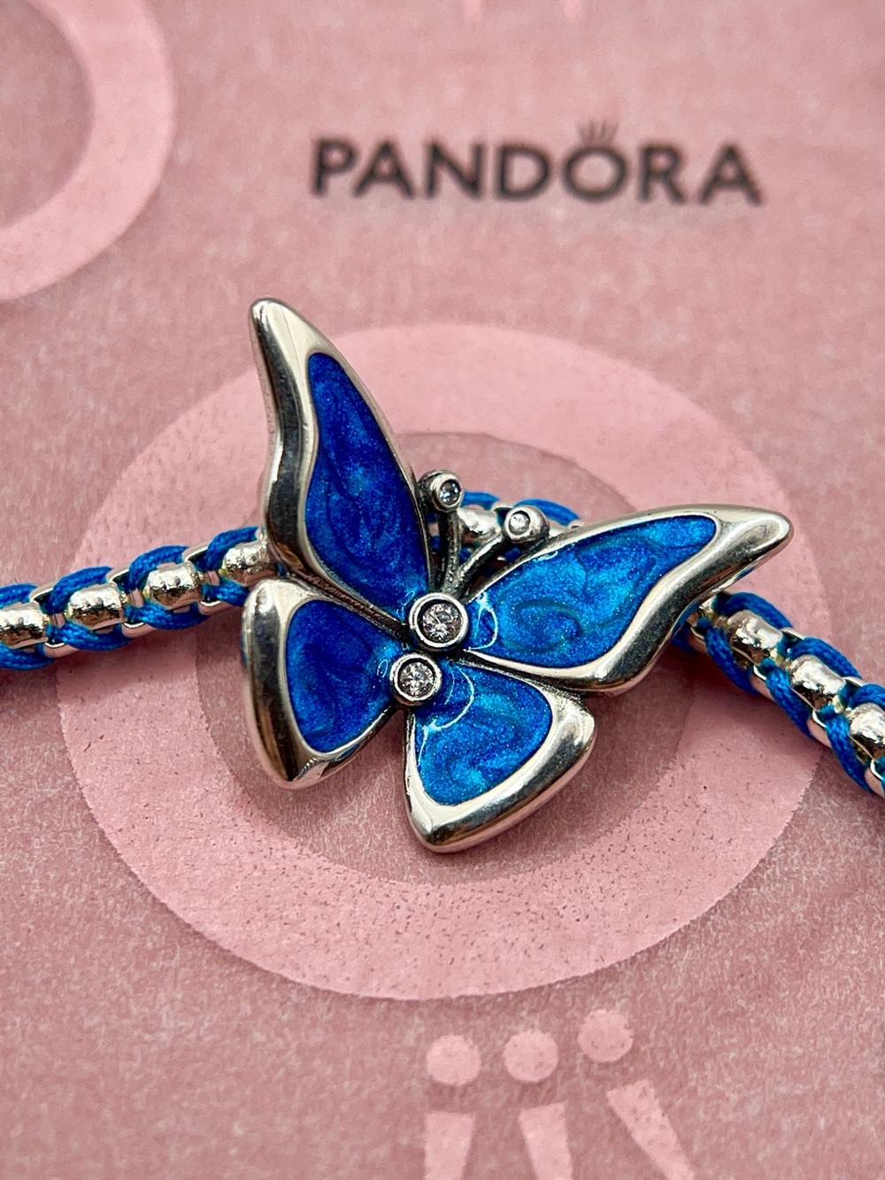 Pandora Blue Butterfly Enamel Silver Statement Pendant Charm 390770C01